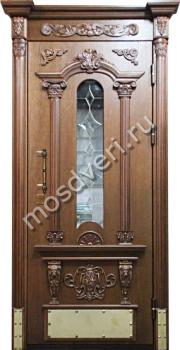 Металлическая дверь с массивом дуба со стеклом и оригинальной ручкой - купить от производителя Мосдвери Металлическая дверь с массивом дуба со стеклом и оригинальной ручкой