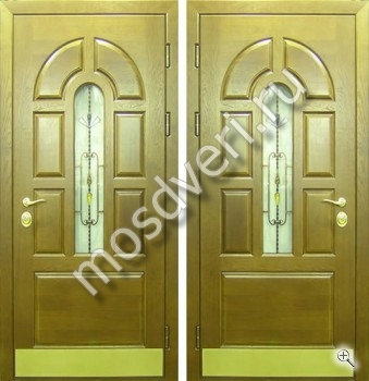 Парадная дверь с отделкой филенчатым со стеклопакетом и ковкой - купить от производителя Мосдвери Парадная дверь с отделкой филенчатым со стеклопакетом и ковкой